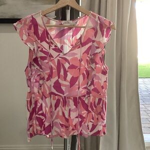 Stylish Pink and White Leaf Print Blouse